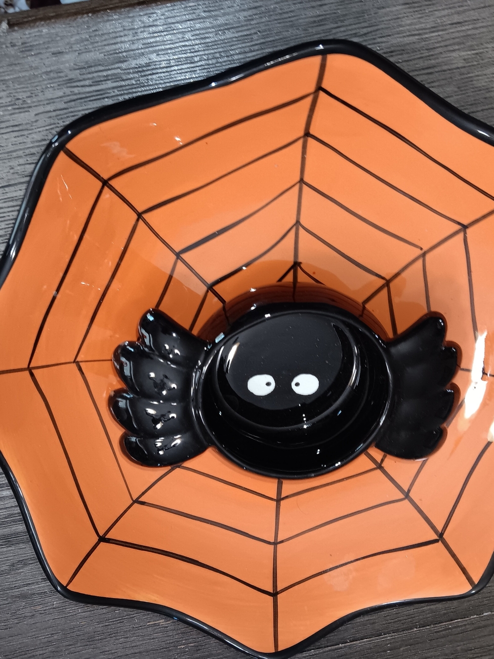 Unk Orange and Black Spider Web Halloween Serving Bowl